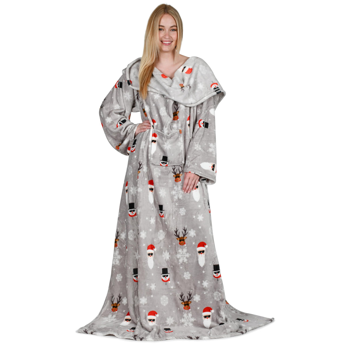 Catalonia Wearable Blanket With Sleeves And Pocket, Cozy Soft Fleece Mink Micro Plush Wrap Throws Blanket Robe For Women And Men, Ugly Christmas