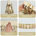 Beishida 3 Packs Metallic Foil Fringe Garland Champagne Wall Hanging Tinsel Fringe Banners For Car Floats Bridal Shower Wedding