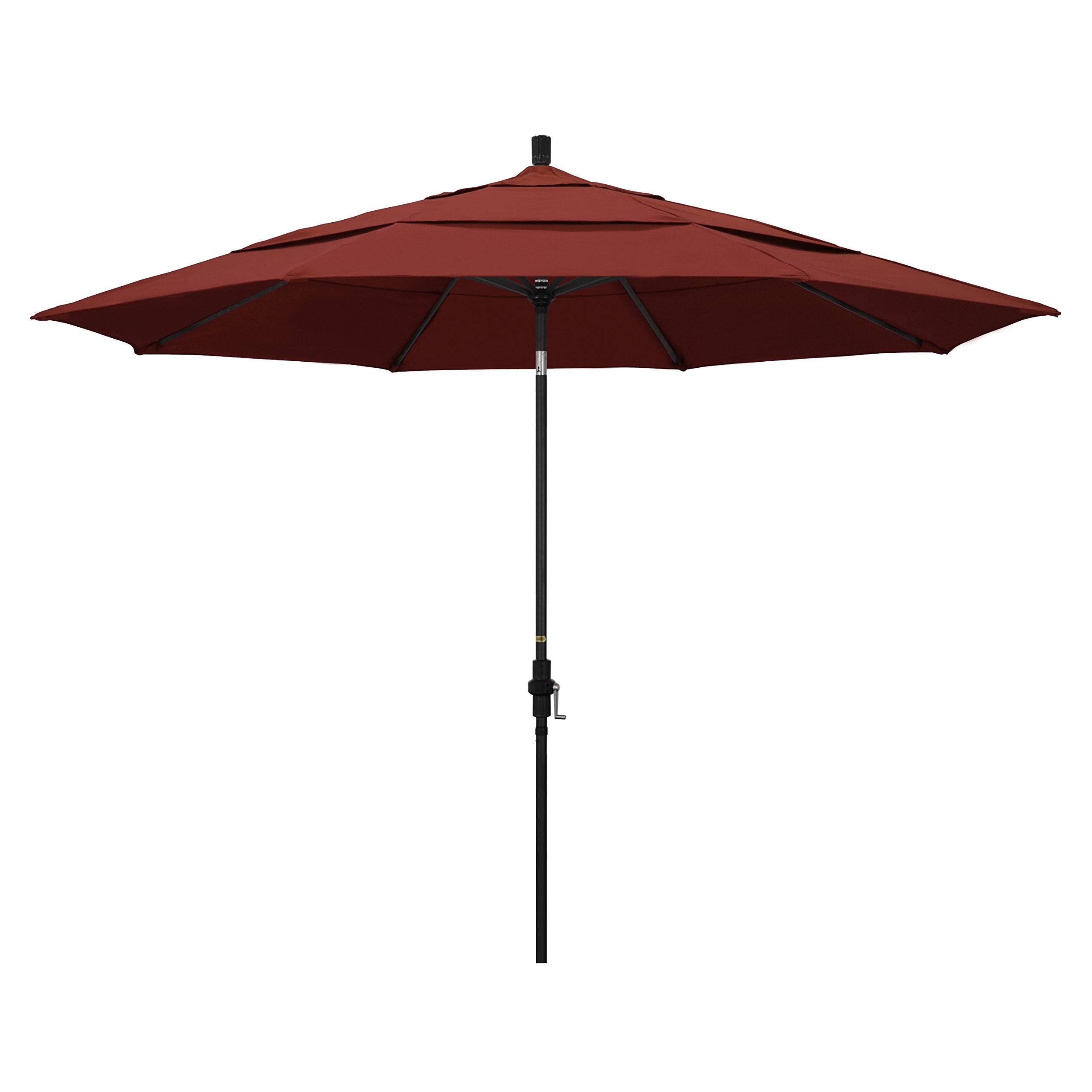 California Umbrella Gscu118302-5407-Dwv 11' Round Aluminum Market, Crank Lift, Collar Tilt, Black Pole, Sunbrella Henna Patio Um