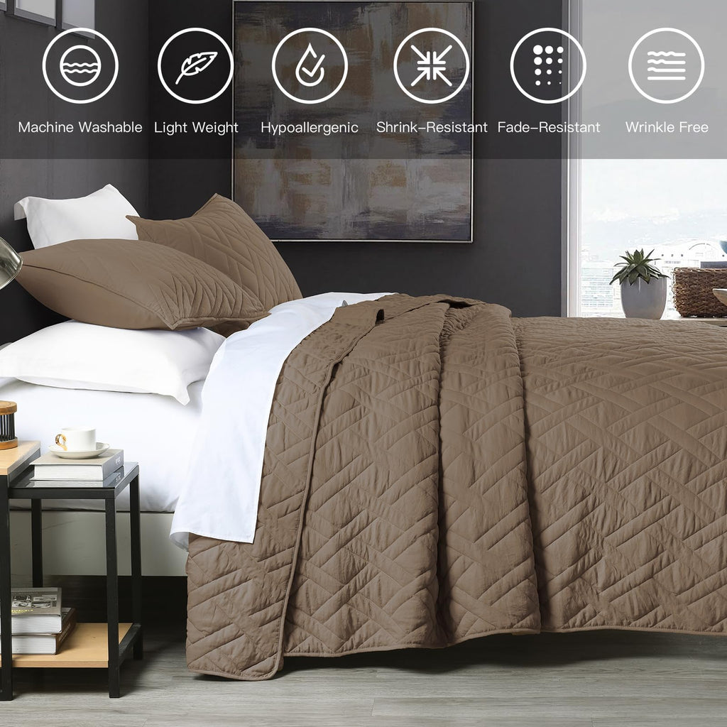 Horimote Home Quilt Set King Size Pine Bark, Classic Geometric Diamond Stitched Pattern, Ultra Soft Microfiber Lightweight Beddi