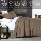 Horimote Home Quilt Set King Size Pine Bark, Classic Geometric Diamond Stitched Pattern, Ultra Soft Microfiber Lightweight Beddi