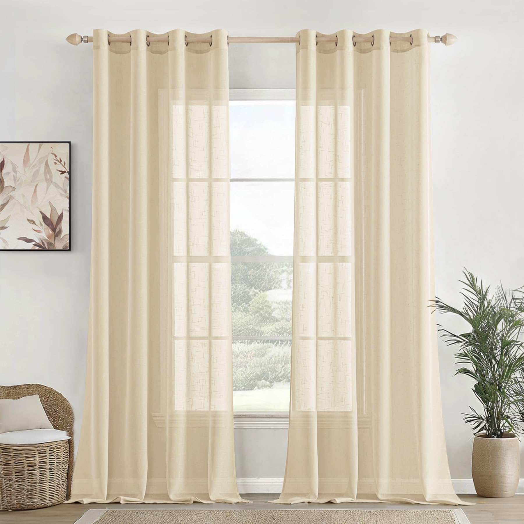 Homemonde Transparent Sheer Cotton Curtains Pack Of 6  Solid Texture Drapes (Top Style  Eyelets) (Beige, 7 Ft  Door)