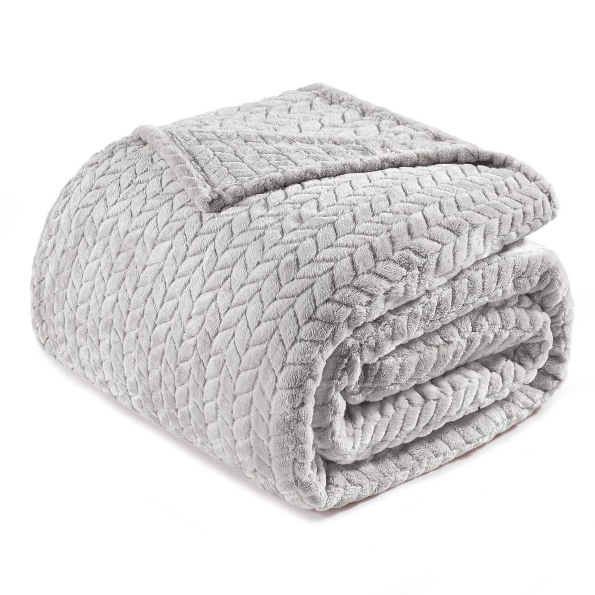 Exclusivo Mezcla Light Grey Fleece Queen Size Blanket For Bed, 90X90 Inches Soft Cozy 3D Decorative Jacquard Flannel Blankets, L