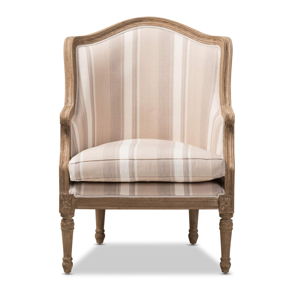 Baxton Studio Striped Charlemagne Traditional French Accent Chair, Oak Brown