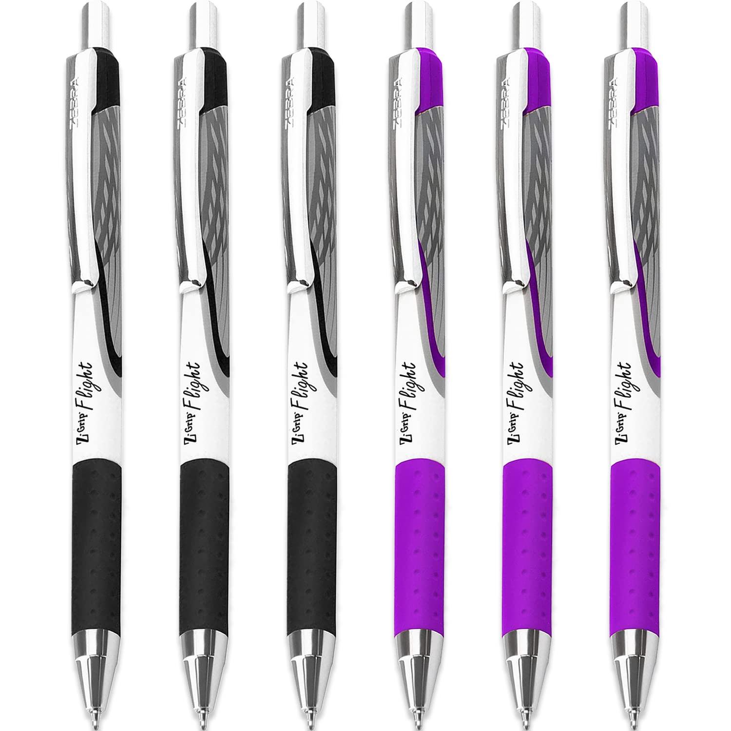 Zebra Classic Z-Grip Flight Ballpoint Pens - 1.2Mm - Black & Violet - Pack Of 6