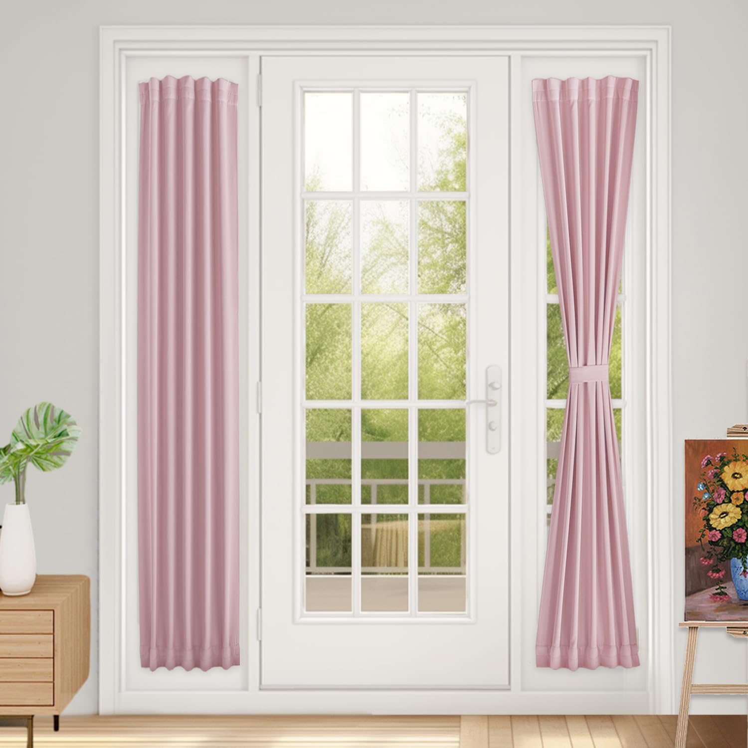 Vatge Sidelight Curtains for Front Door, Sidelight Curtains for Narrow Door Window, 1 Panel, W12 x L72, Baby Pink