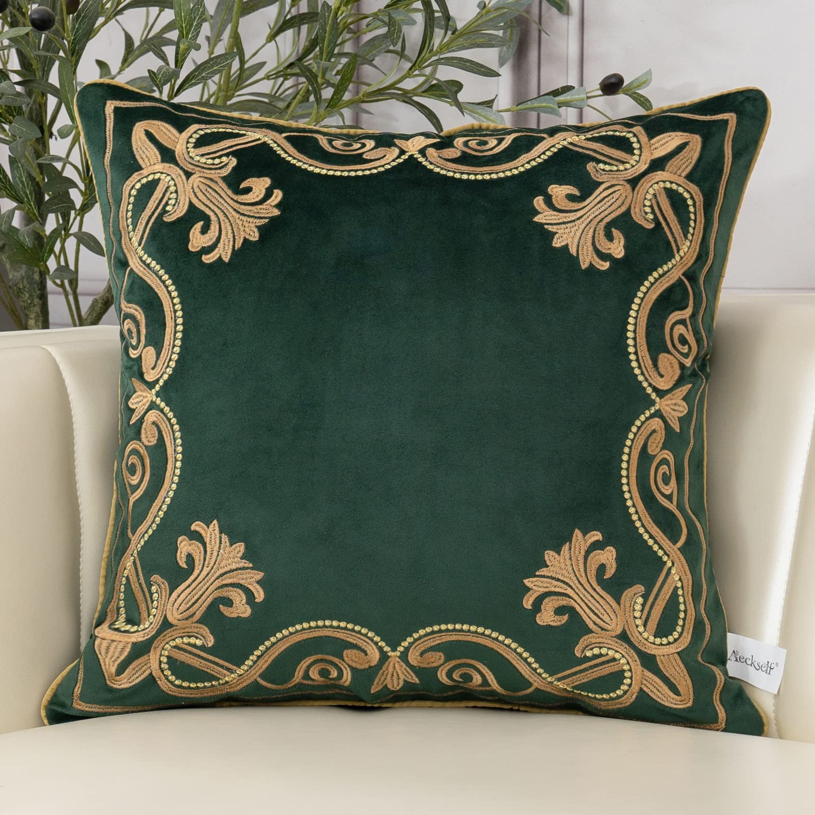 Aeckself European Luxury Velvet Throw Pillow Cover 18 X 18 Inch, Embroidery Floral Pillow Cover Home Decor Pillowcase For Couch