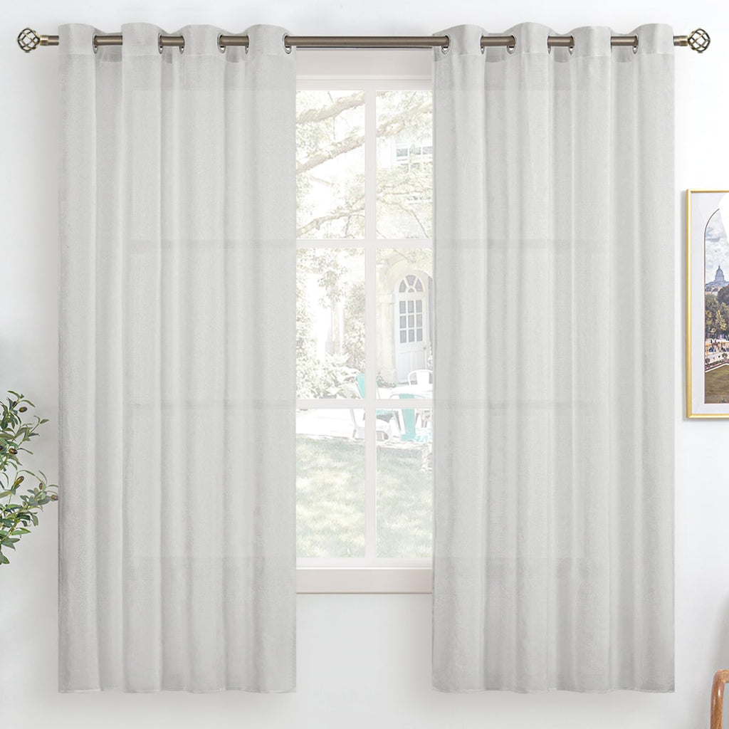 Bgment Light Grey Sheer Curtains 63 Inch Length For Living Room, Grommet Light Filtering Semi Sheer Window Drapes Casual Texture