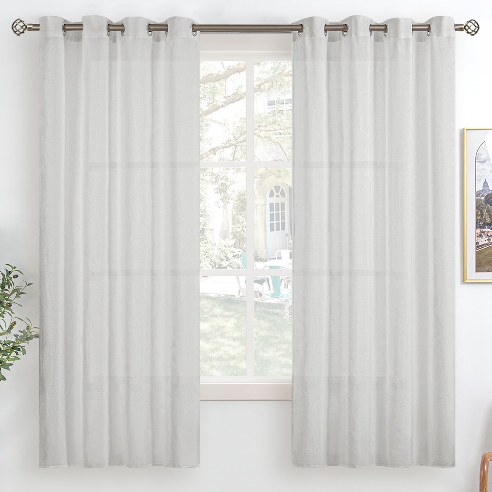 Bgment Light Grey Sheer Curtains 63 Inch Length For Living Room, Grommet Light Filtering Semi Sheer Window Drapes Casual Texture