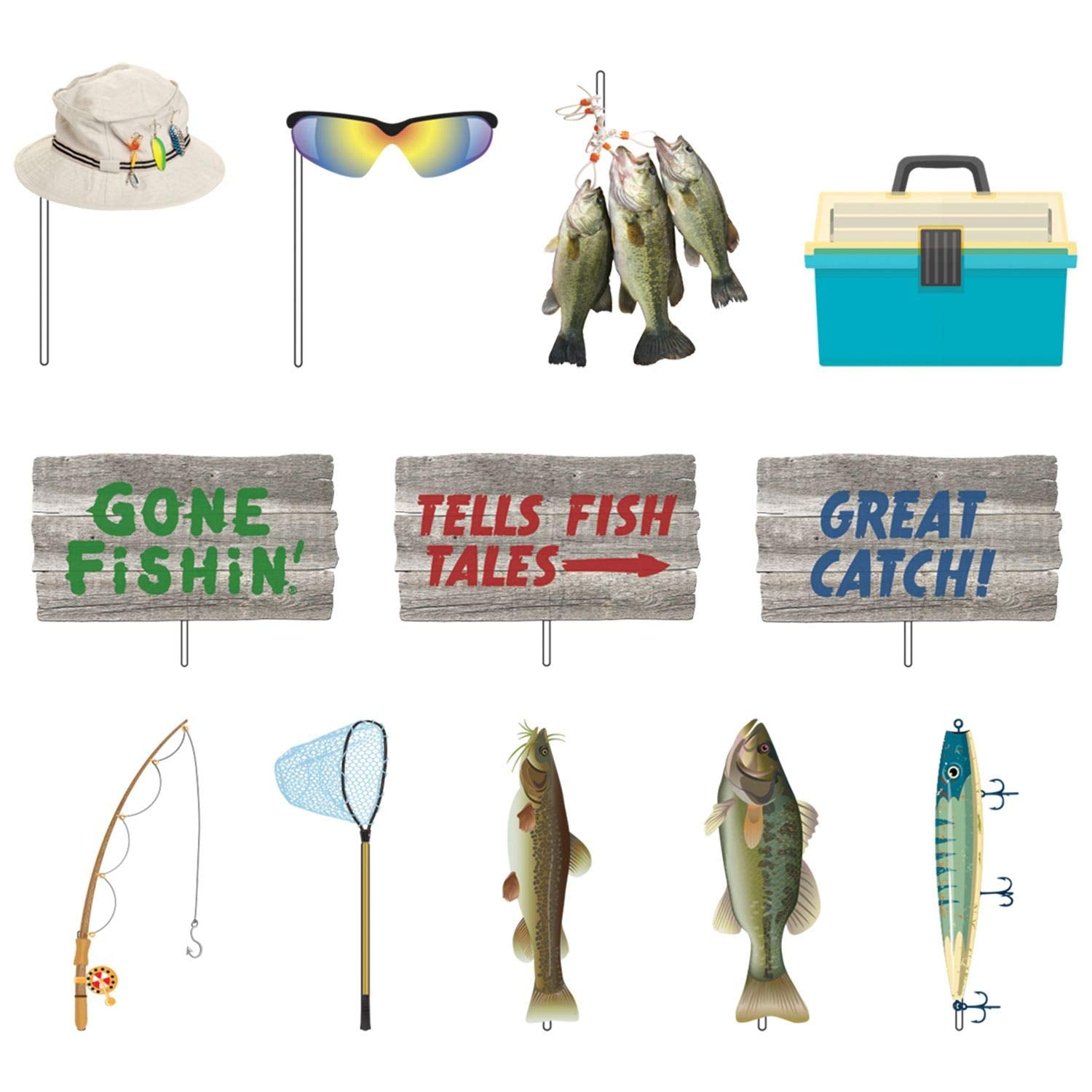 Havercamp Gone Fishin 12 Count Photo Booth Props | Stick Paper Accessories | Birthday, Retirement, Fishing, Fathers Day