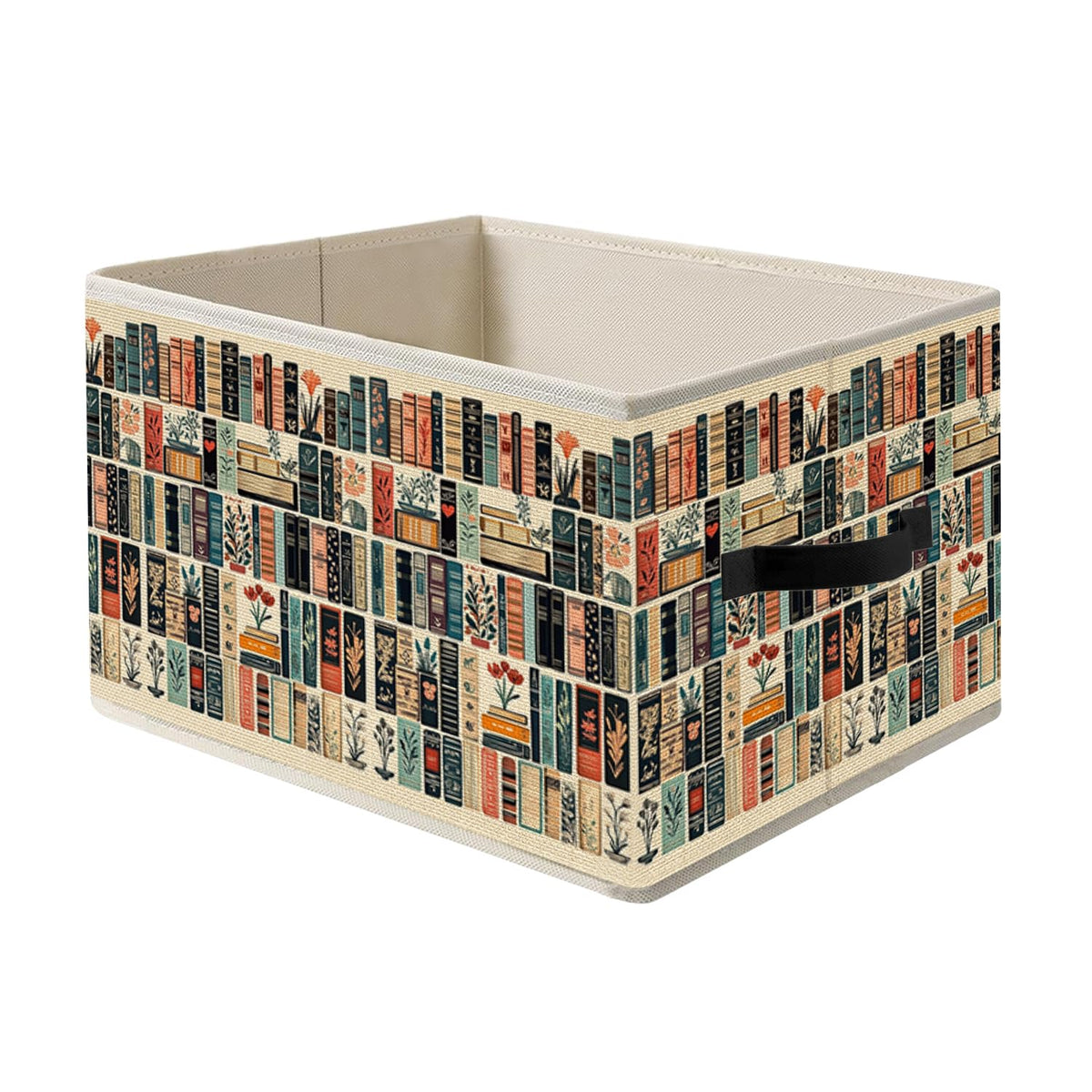 FITIE Vintage Book Lovers Storage Bin Box with Handles, Retro Bookish Foldable Organizer Basket Toybox for Reading Corner Room L