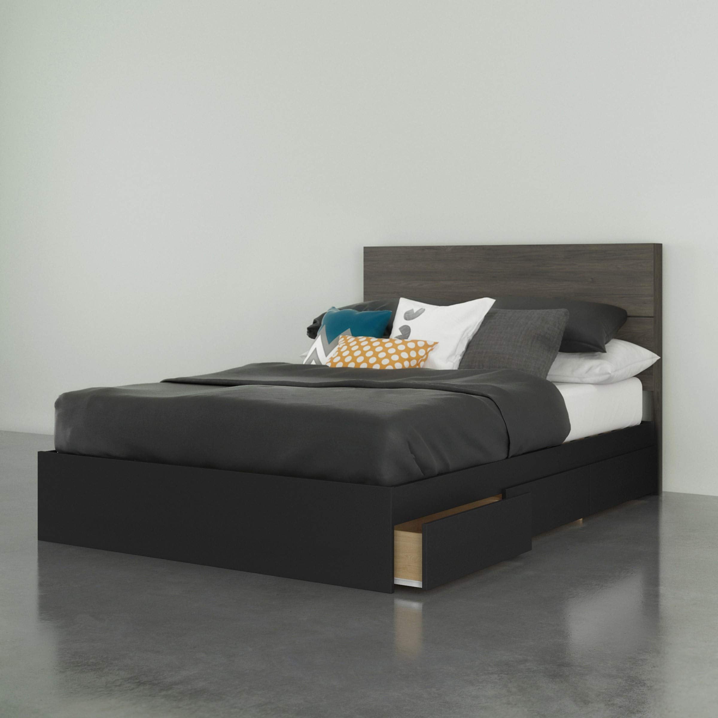 Nexera 2-Piece Bedset with Bed Frame and Headboard, Full|Bark Grey & Black