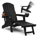 Yefu Adirondack Chair With Ottoman, Adjustable Backrest Adirondack Chairs, Folding Outdoor Fire Pit Chair With 2 Cup-Holders, Weather Resistant For Patio Lawn Outside Garden Pool, 380Lbs (Black)