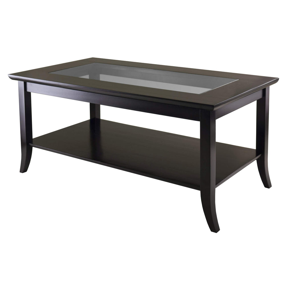 Winsome Genoa Rectangular Coffee Table with Glass Top And Shelf, Espresso