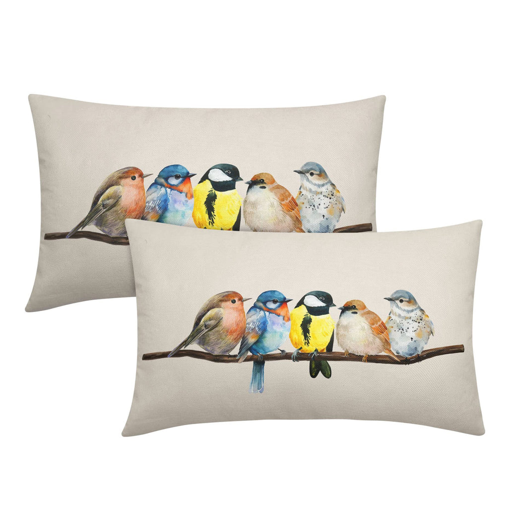 Oil Painted Bird Lumbar Pillow Covers 12X20 Inch Rustic Birds Tree Branches Rectangular Pillow Cases Wildlife Spring Summer Oblo