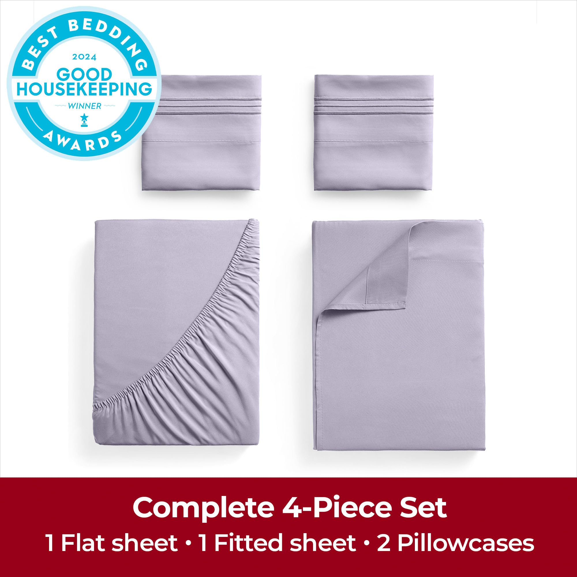 Mellanni Full Sheets Set - 4 Pc Iconic Collection Bedding Sheets & Pillowcases - Hotel Luxury, Extra Soft, Cooling Bed Sheets -