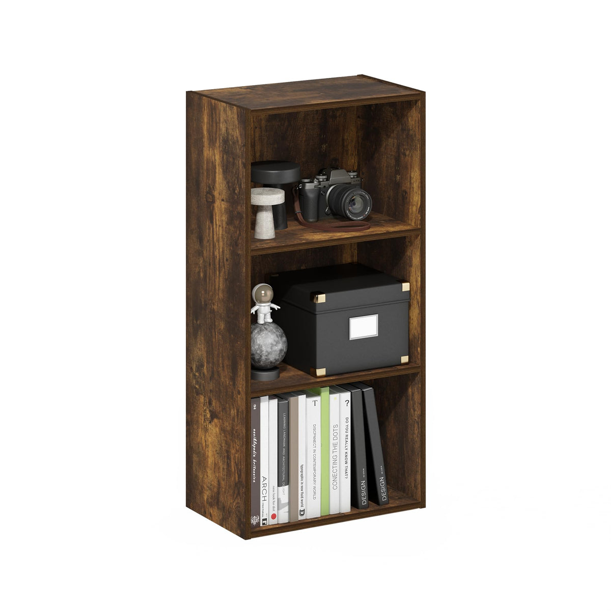 Furinno Luder 3-Tier Open Shelf Bookcase, Amber Pine