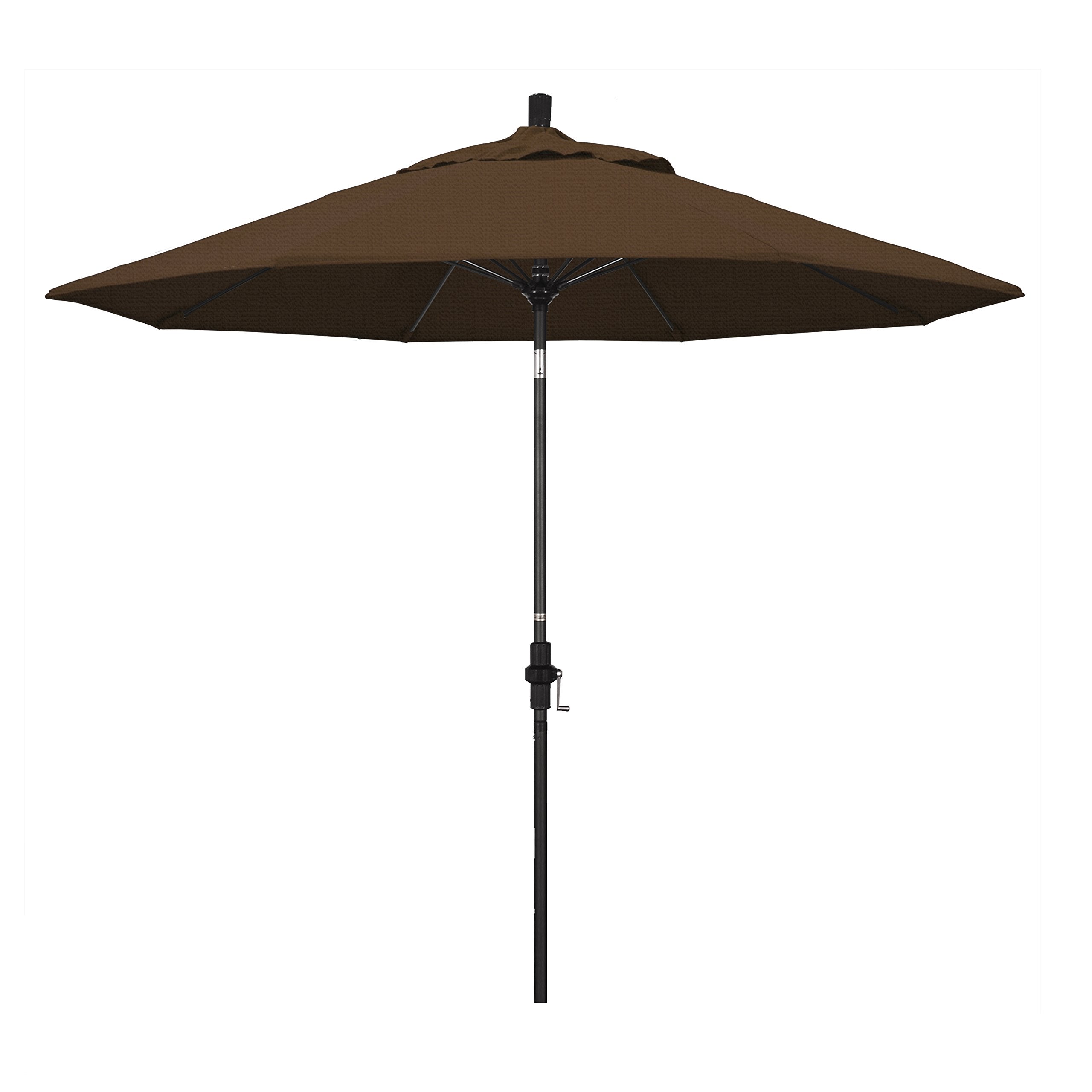 California Umbrella GSCUF908705-F71 9 Round Aluminum Fiberglass Rib Market Patio Umbrella, Black Pole, Teak