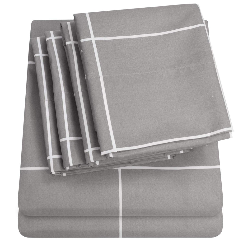 Full Size Bed Sheets - 6 Piece 1500 Supreme Collection Fine Brushed Microfiber Deep Pocket Full Sheet Set Bedding - 2 Extra Pillow Cases, Great Value, Full, Window Pane Gray