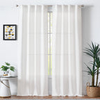 Jinchan White Curtains For Living Room Bedroom Linen Textured Curtains 90 Inches Long Farmhouse Country Curtains Casual Weave Ba