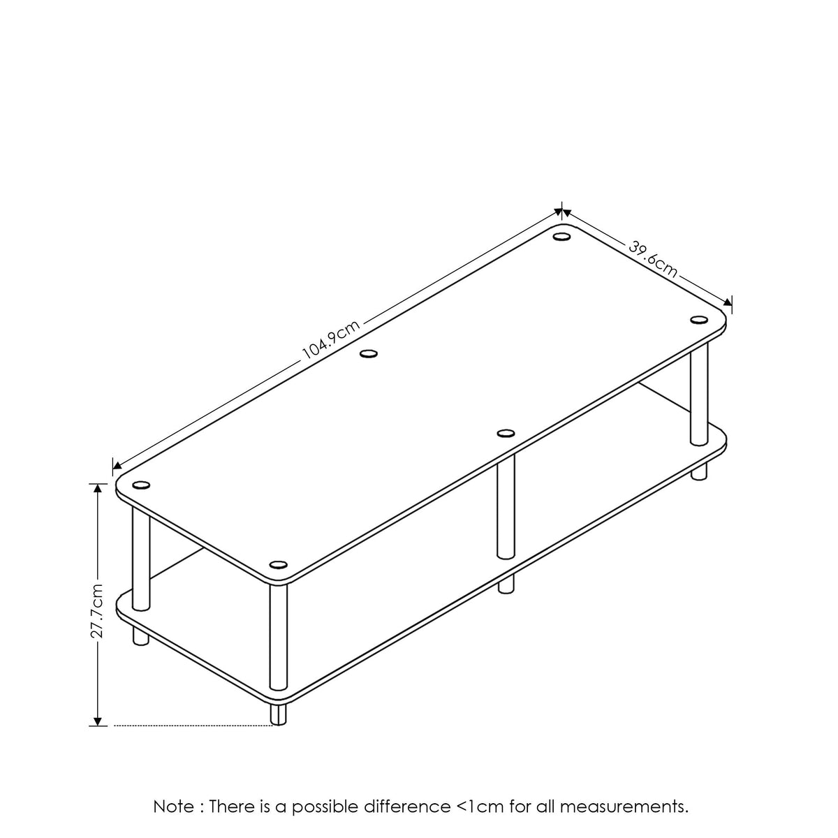 Furinno Just No Tools Dark Cherry Wide Television Stand with Black Tube, Dark Cherry/Black, Wide 41.3"(W)x10.9"(H)x15.6"(D)