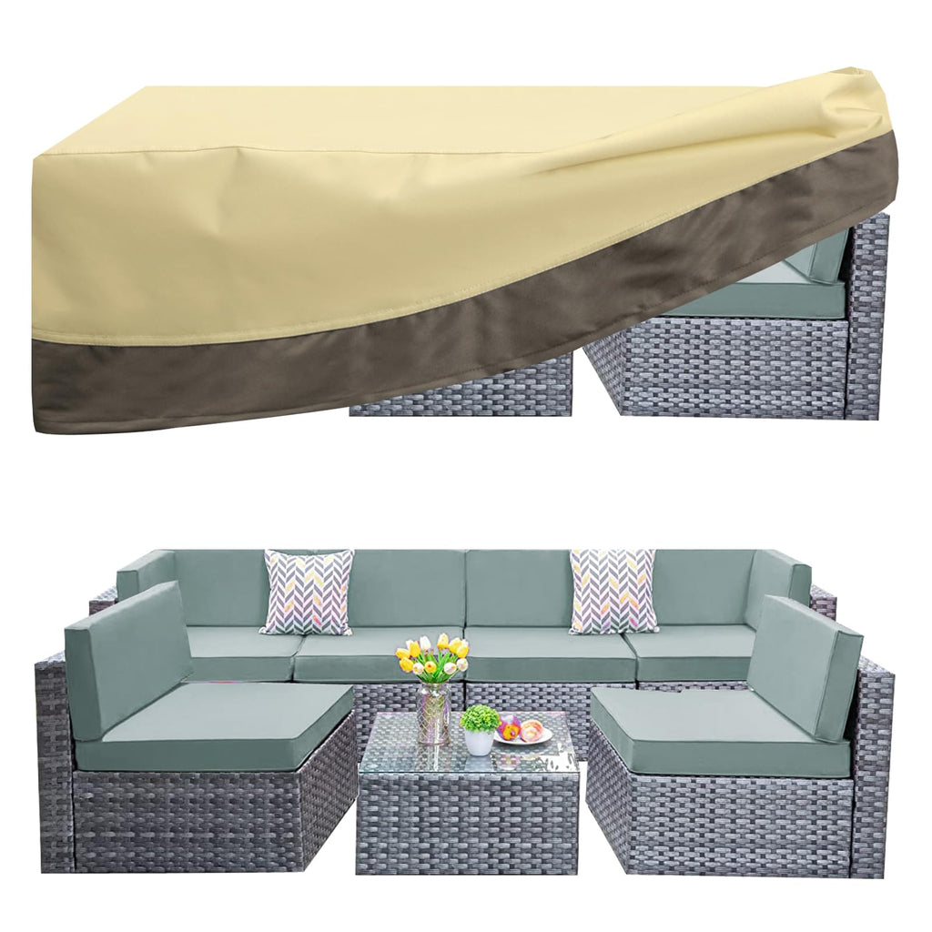 Purefit Patio Furniture Covers Outdoor Table Furniture Cover Waterproof Canvas Rectangle 650D Patio Covers For Outdoor Furniture, Lawn, Deck, Backyard, Anti-Fade & Tear Resistant, 110'L X 84'W X 28'H