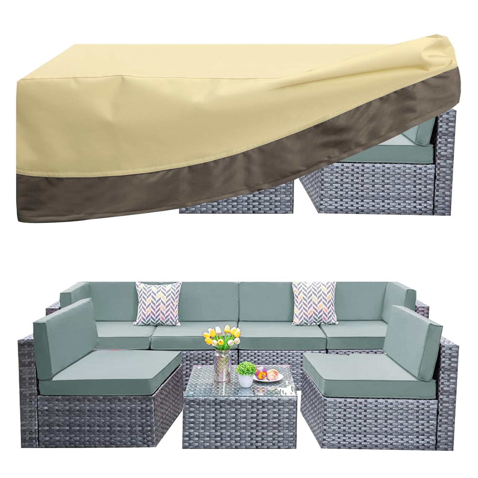 Purefit Patio Furniture Covers Outdoor Table Furniture Cover Waterproof Canvas Rectangle 650D Patio Covers For Outdoor Furniture, Lawn, Deck, Backyard, Anti-Fade & Tear Resistant, 110'L X 84'W X 28'H
