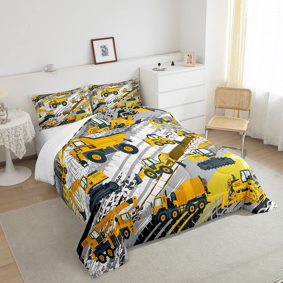 Boys Construction Comforter Set Truck Bedroom Decor For Kids Girls Under Construction Vehicles Down Comforter Nursery Children C