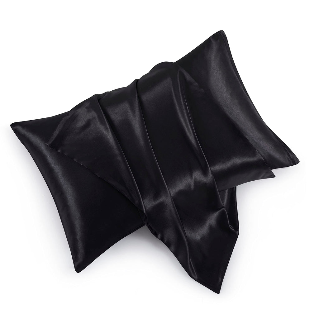 Hommxjf Satin Pillowcases With Zipper (20X30),Queen Size Pillowcases Set Of 2, Black Silk Pillowcase For Hair And Skin
