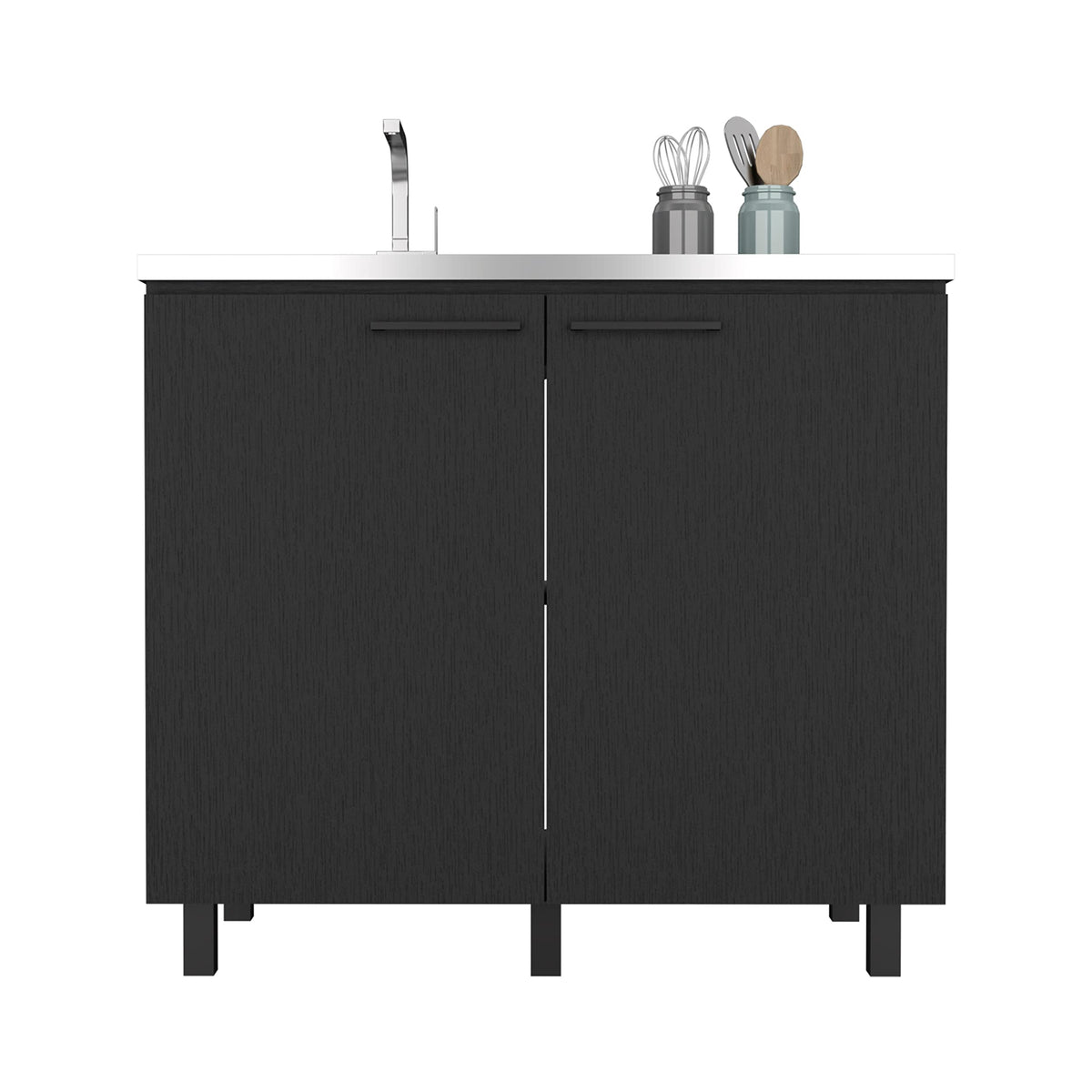 Salento 2 Freestanding Utility Base Cabinet With Stainless Steel Countertop And 2-Door, Black