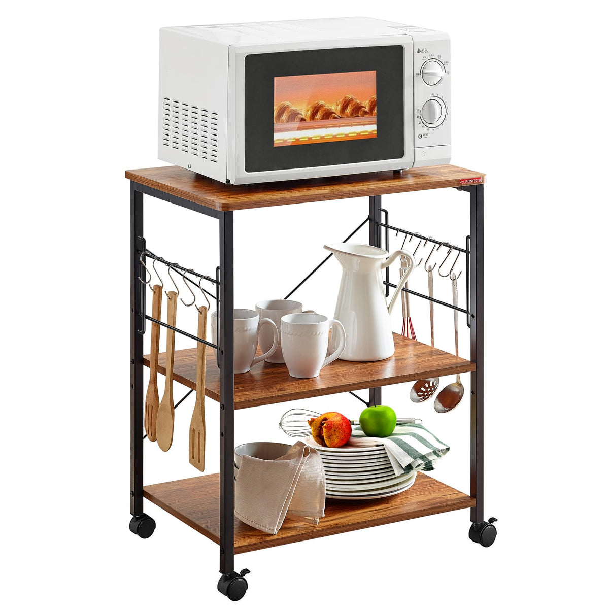 Mr Ironstone Microwave Cart 23.7 For Small Space, 3Tier Coffee Cart Rolling Kitchen Utility Cart Microwave Stand On Wheels, V