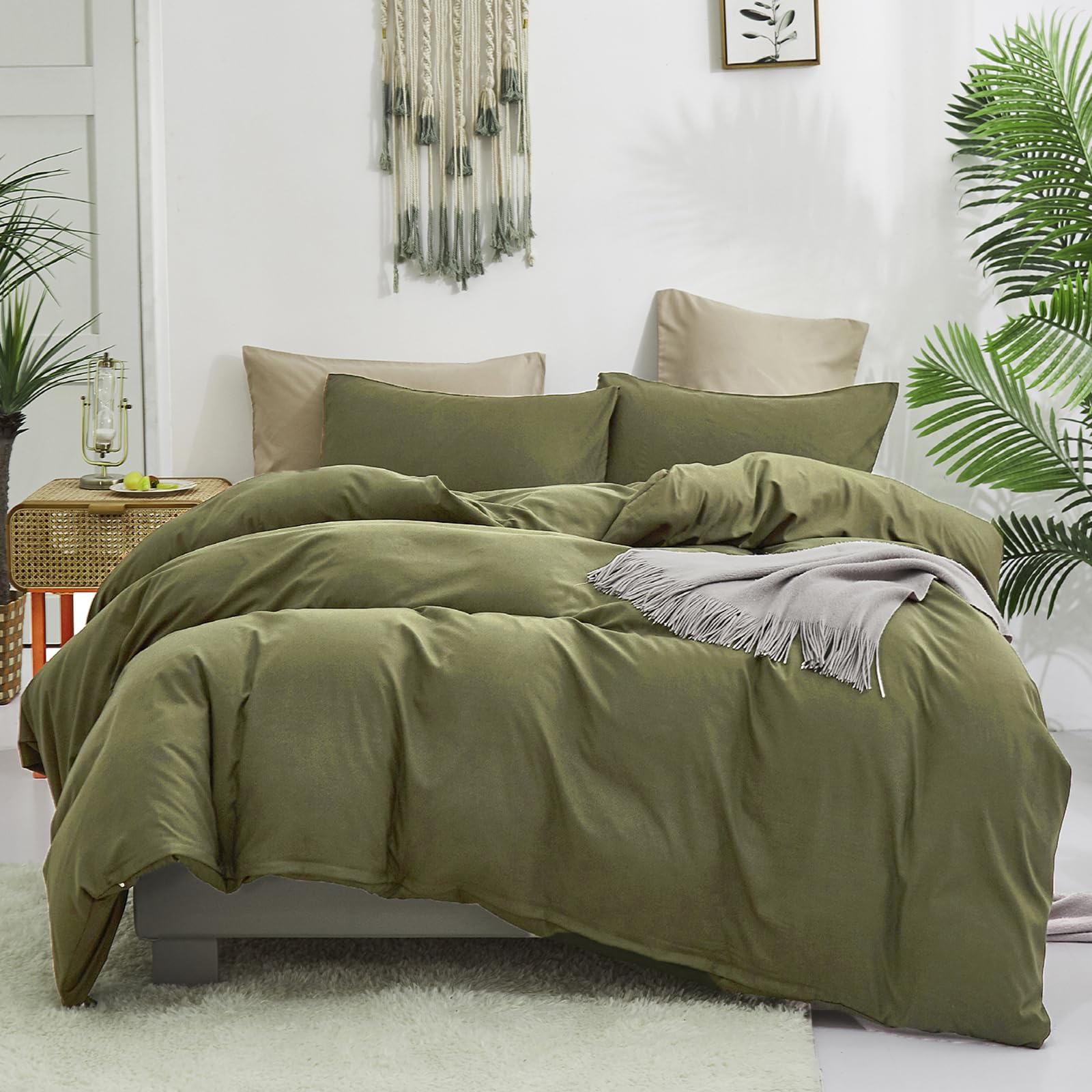 Luxlovery Green Comforter Set Cal King Olive Green Bedding Comforter Set California King Army Green Blanket Quilts Breathable So