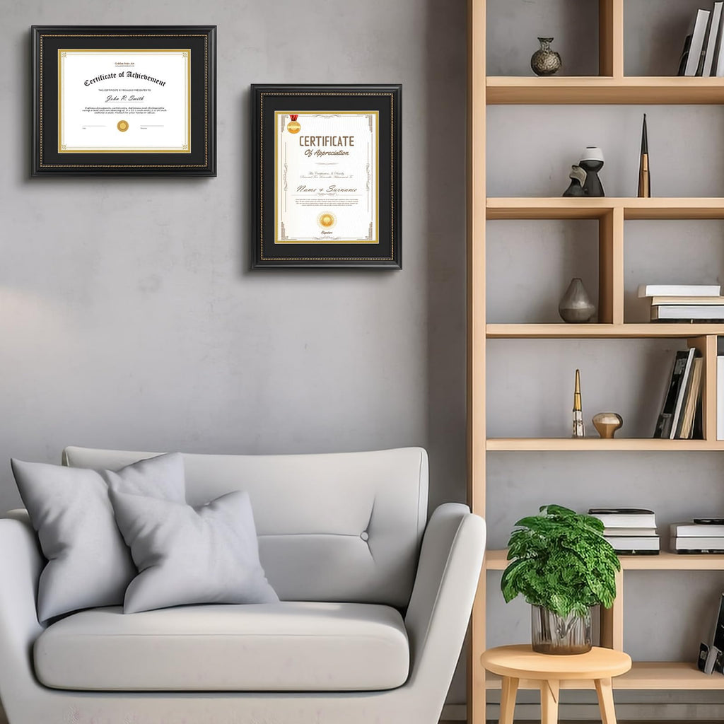 Golden State Art, 8.5X11 Diploma Frame, Solid Wood Black With Gold Trim Certificate Frame, 8.5X11 Inch Or 11X14 Diploma Without