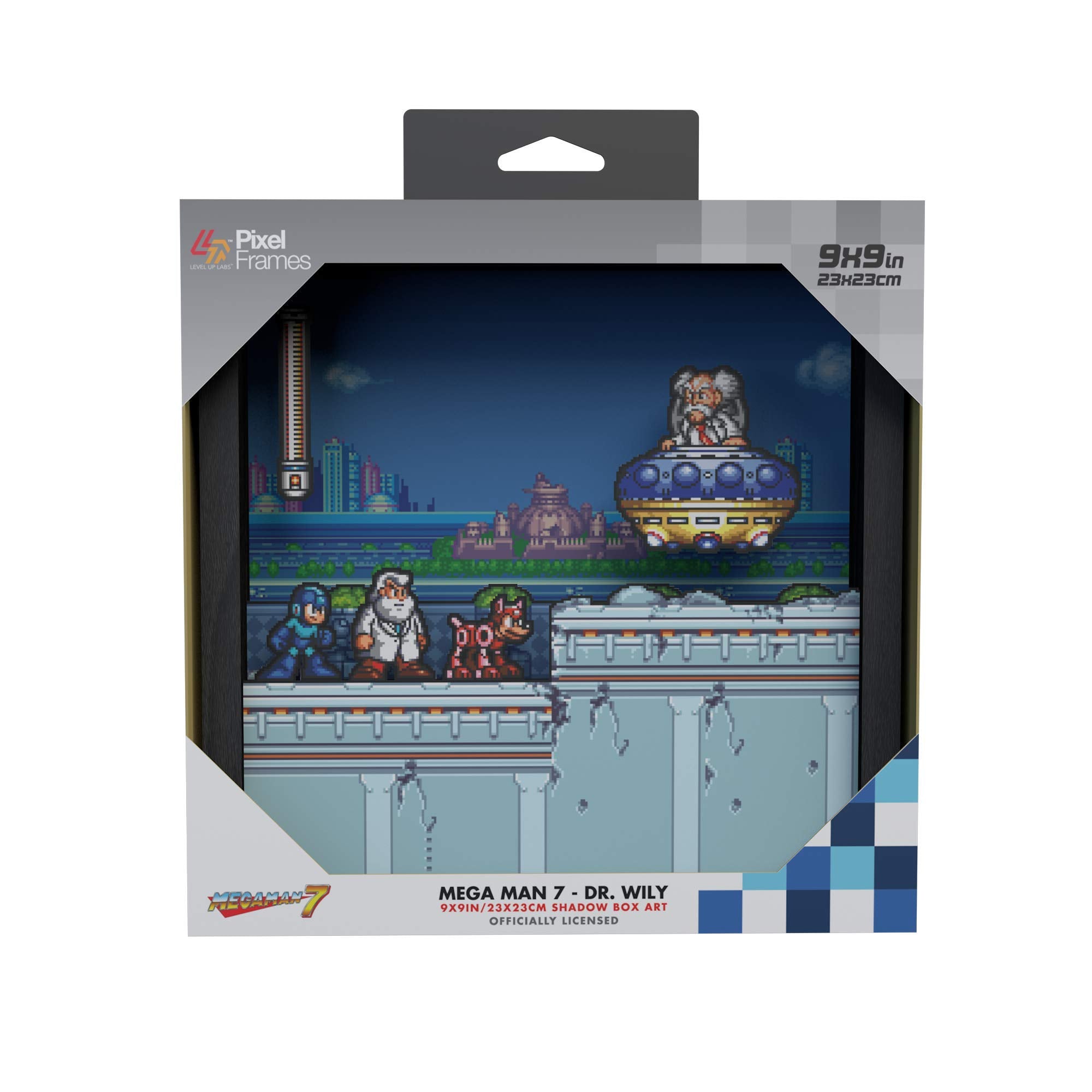 Level Up Labs Pixel Frames: Megaman 7 - Dr. Wily - 3D Shadow Box - Framed Decor for Wall, Home, Shelf Display, Game Poster Art C