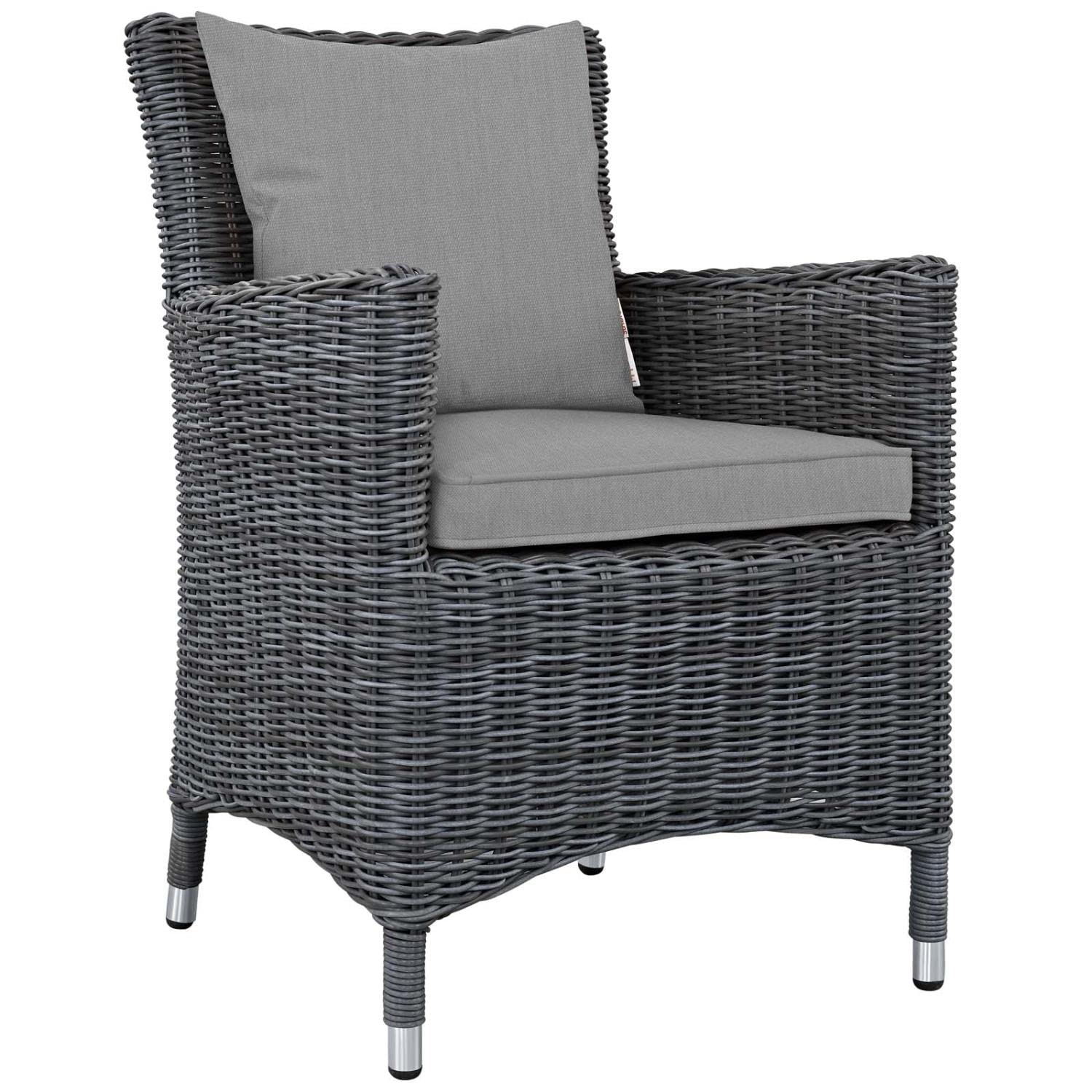 Modway Summon Wicker Rattan Aluminum Outdoor Patio 11-Piece 91" Dining Table And Dining Armchairs With Sunbrella® Fabric Cushions In Canvas Gray