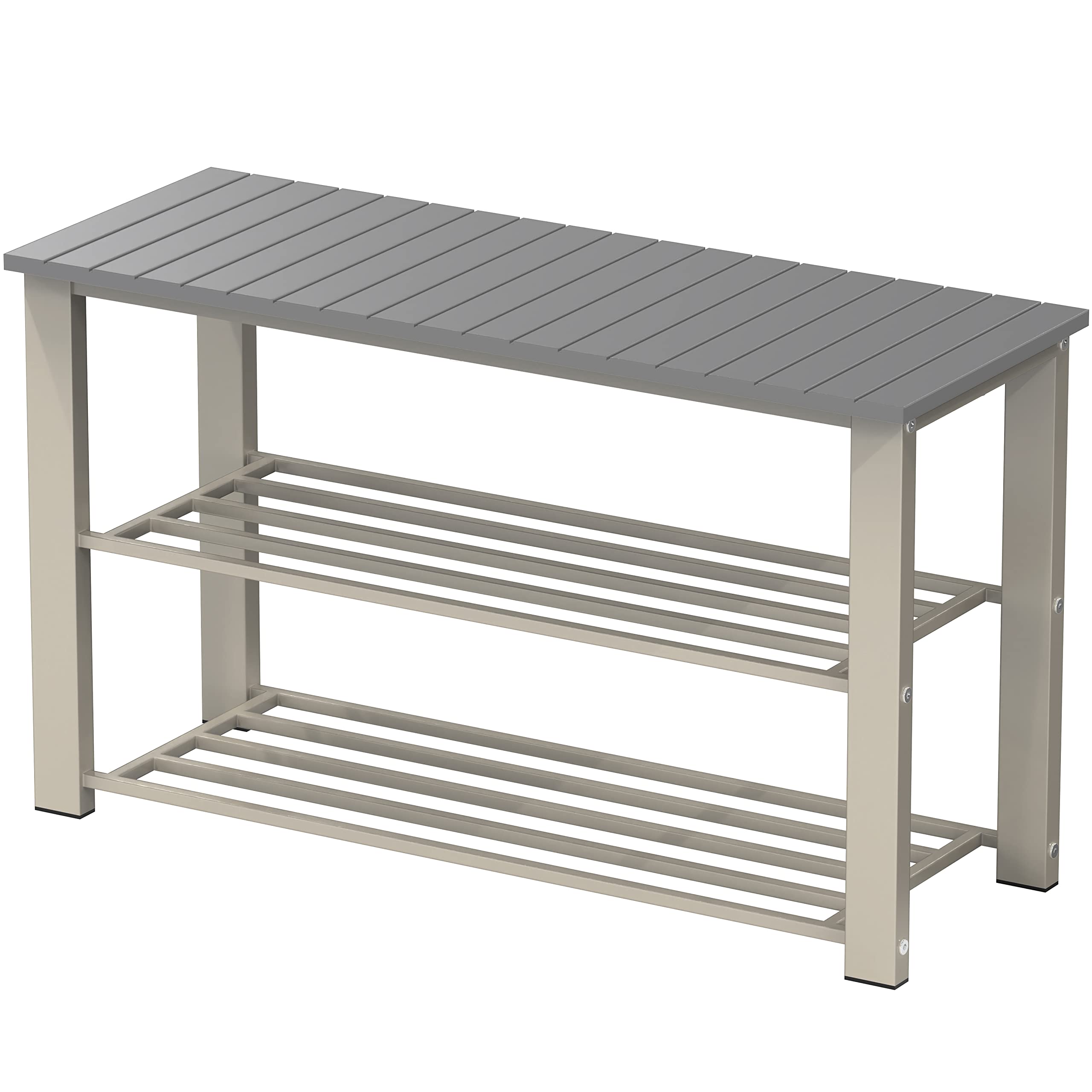 Simple Houseware Wood Top Shoe Storage Bench for Entryway, Grey