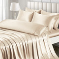 Ersmak 7 Pieces Satin Sheets Set California King Size, Luxury Silky Beige Satin Bed Sheets Set with 1 Deep Pocket Fitted Sheet, 
