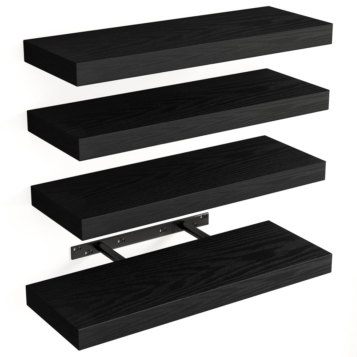 Fixwal Floating Shelves for Wall, Rustic Wood Finish Wall Shelves with Invisible Brackets, Black Floating Wall Decor Shelves for