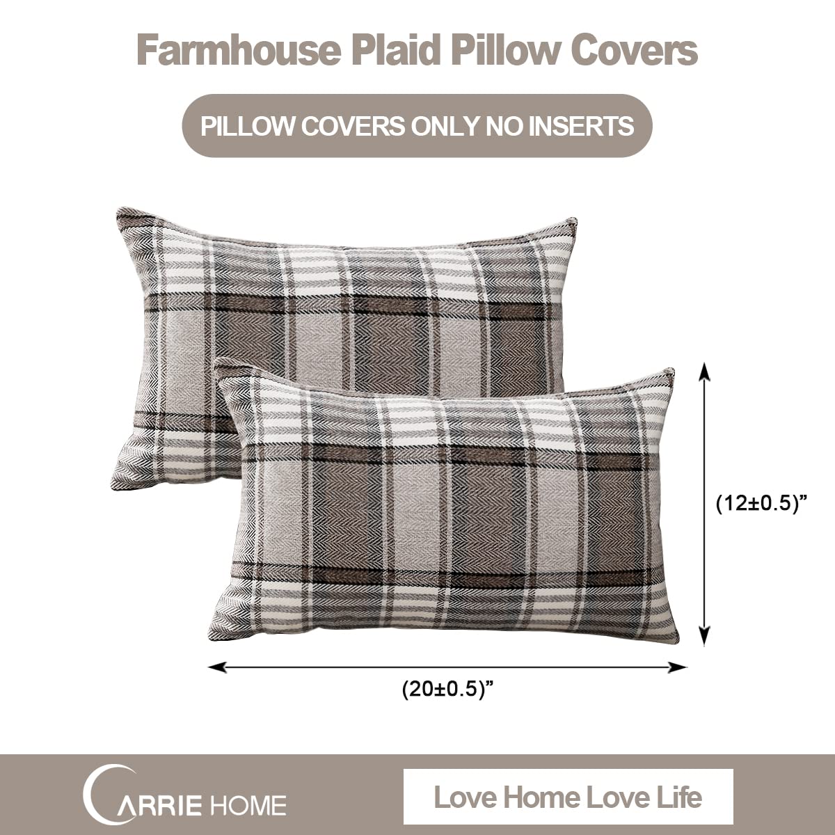 Carrie Home Brown Tartan Plaid Lumbar Pillow Cover 12X20 Set Of 2 Farmhouse Buffalo Plaid Brown Striped Lumbar Throw Pillow Cove
