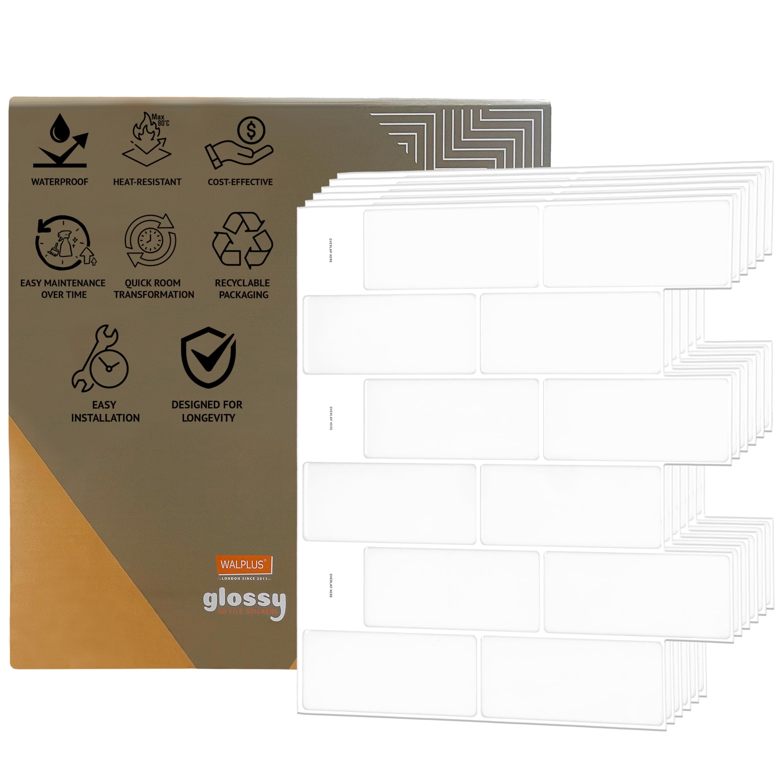 WALPLUS Subway Tile Peel and Stick Backsplash Stick on Backsplash Tiles for Kitchen Peel and Stick Bathroom Wall Tile Removable 
