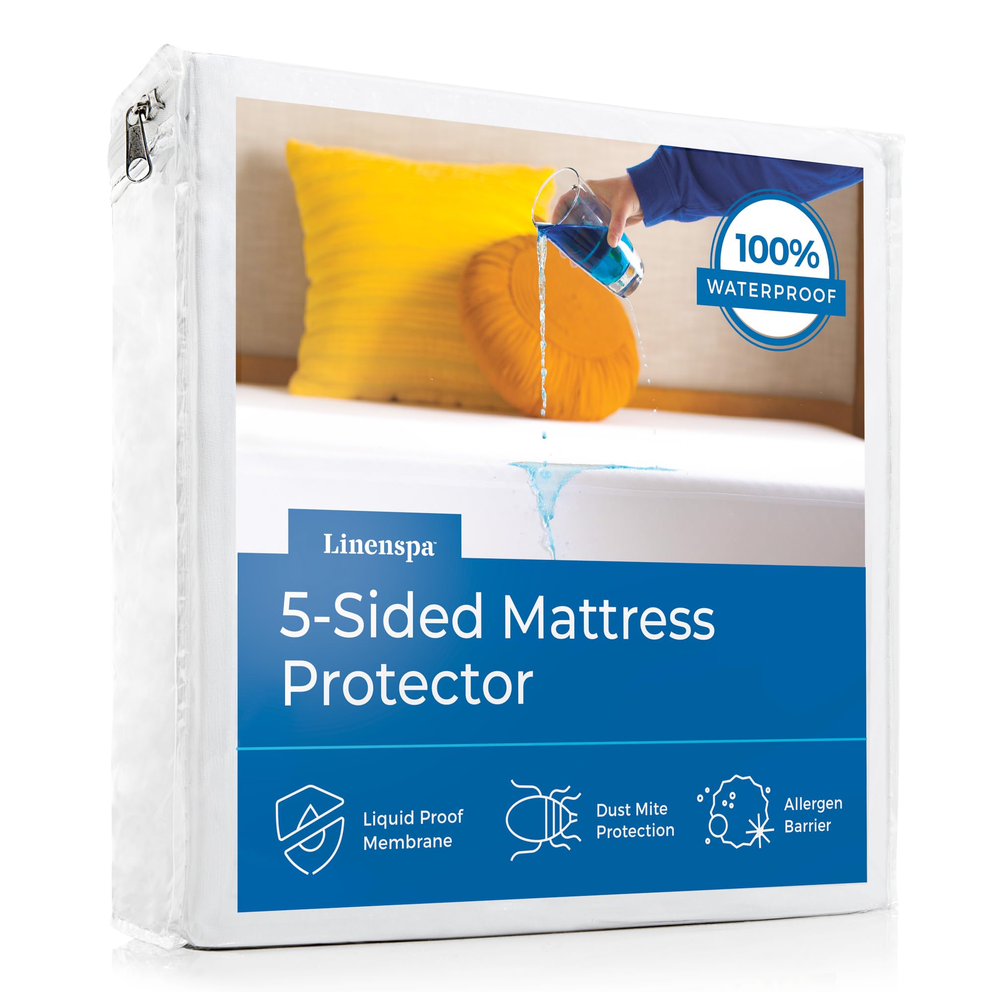 Linenspa Mattress Protector Full - Five Sided Full Mattress Protector Waterproof Mattress Cover - Soft Breathable Bed Protector
