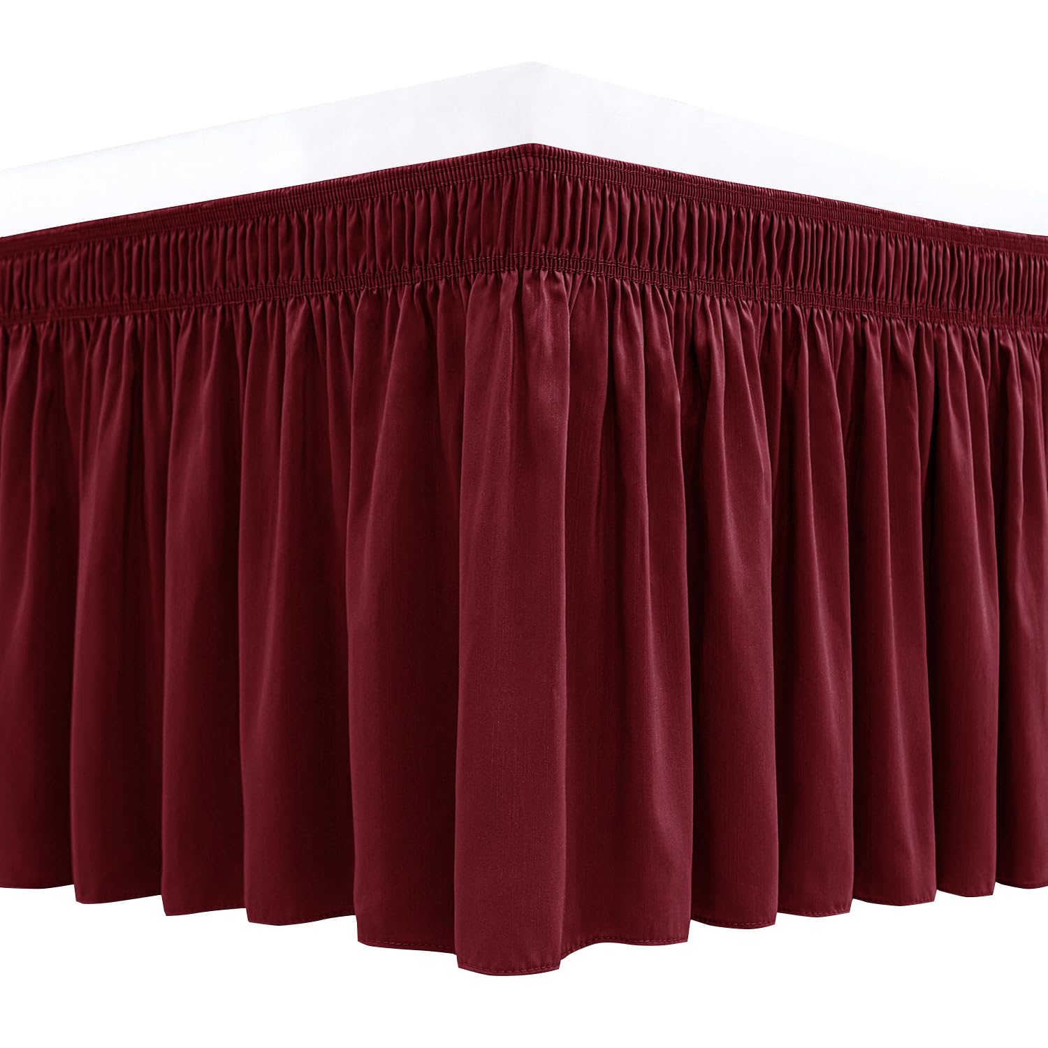 Biscaynebay Wrap Around Bed Skirts For King & Cal King Beds 15' Drop, Burgundy Adjustable Elastic Dust Ruffles Easy Fit Wrinkle