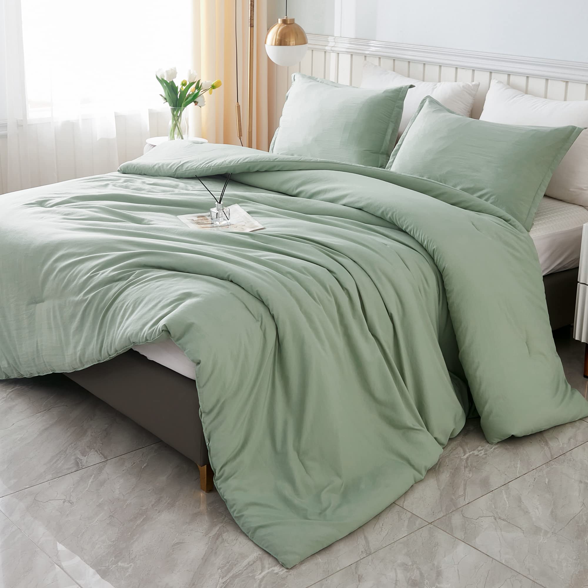 Litanika Comforters Full Size Ocean Blue, 3 Pieces Lightweight Solid Bedding Set & Collections, All Season Fluffy Bed Set (79X90