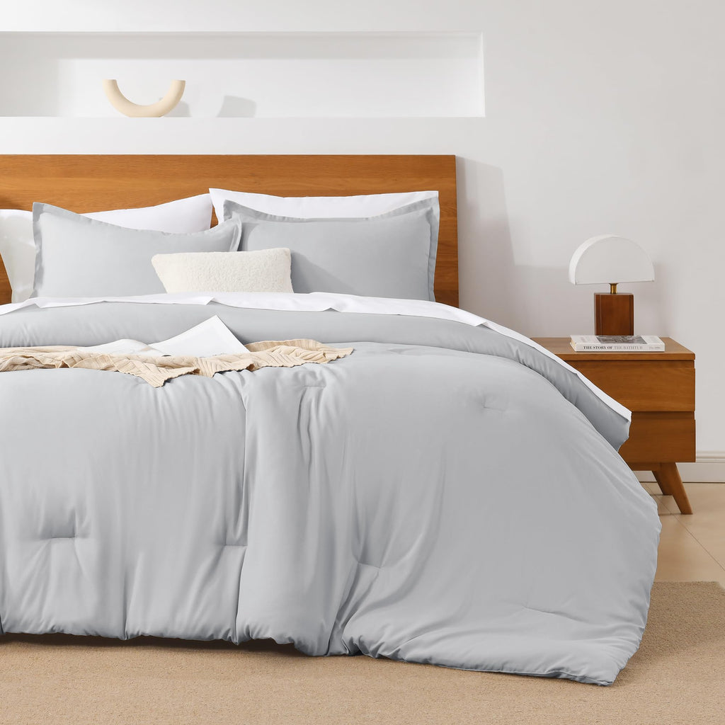 Andency Light Grey Comforter King Size - 7 Pieces Gray Bed In A Bag King Bedding Comforter Sets, Summer Plain Soft Lightweight Comforter With Fitted Sheets, Flat Sheets, Pillowcases & Shams