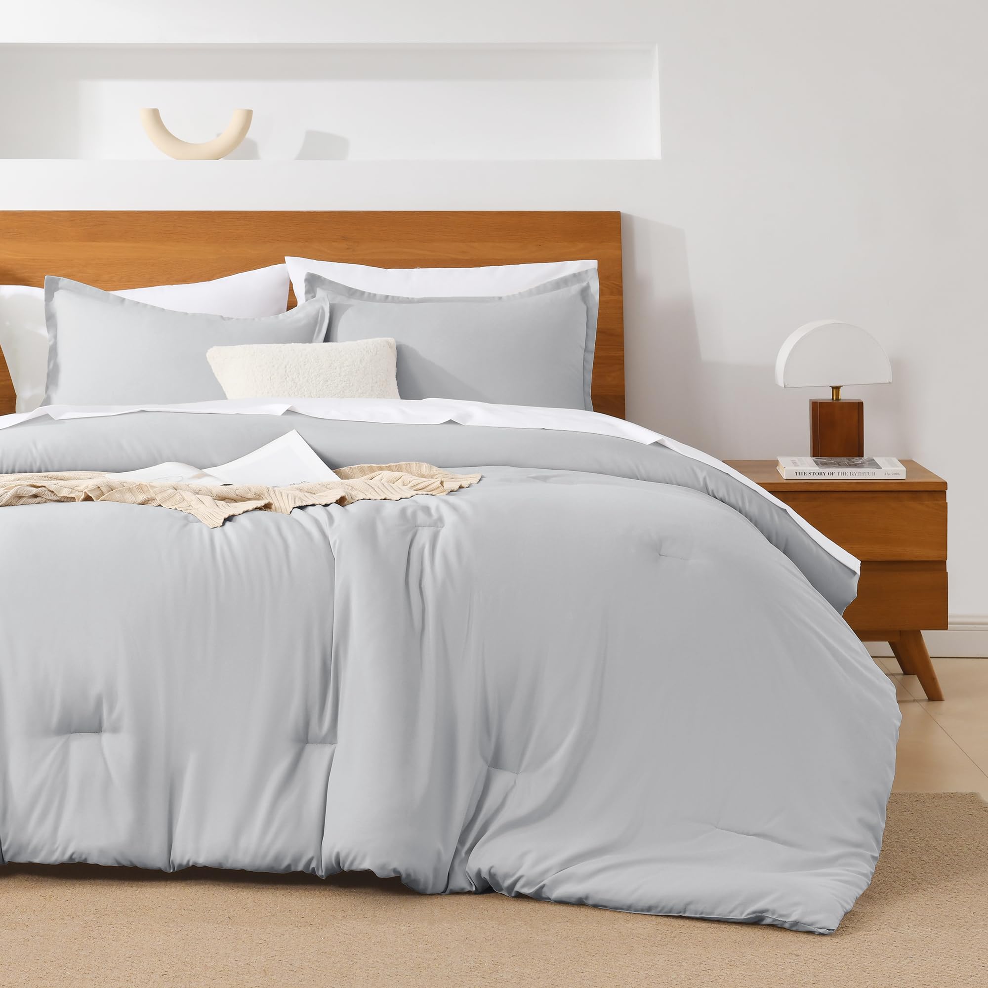 Andency Light Grey Comforter King Size - 7 Pieces Gray Bed In A Bag King Bedding Comforter Sets, Summer Plain Soft Lightweight Comforter With Fitted Sheets, Flat Sheets, Pillowcases & Shams