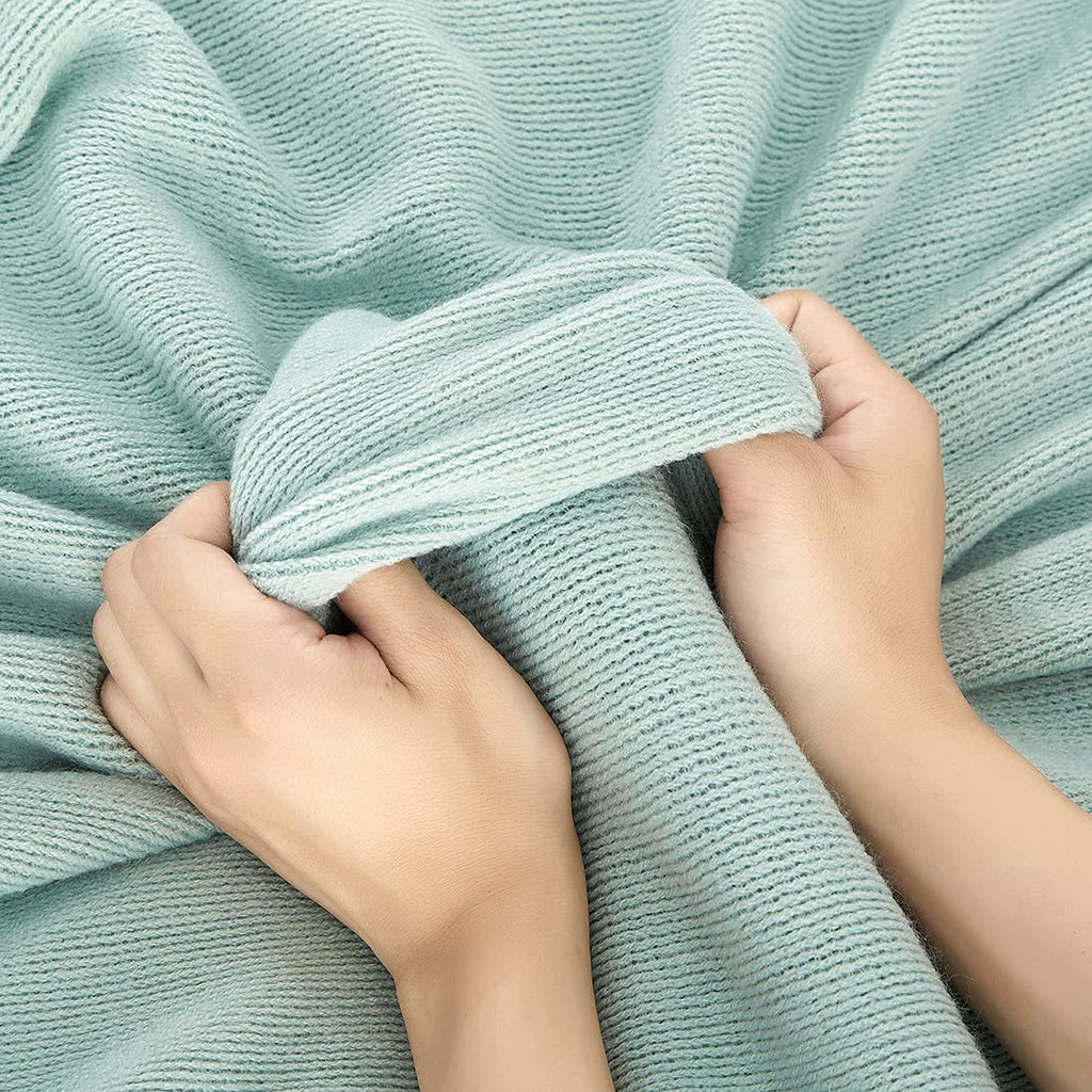 Homiest Decorative Knitted Throw Blanket With Fringe Soft & Cozy Tassel Blanket For Couch Sofa Bed (Light Green, 50X60)
