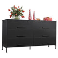Wlive Wide Fabric Dresser, 6 Drawer Dresser Tv Stand For 68' Tv, Dressers Bedroom Furniture Large Storage Tower Unit With Fabric Bins, White Dresser For Bedroom, Closet, Hallway, Black