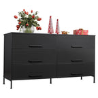 Wlive Wide Fabric Dresser, 6 Drawer Dresser Tv Stand For 68' Tv, Dressers Bedroom Furniture Large Storage Tower Unit With Fabric Bins, White Dresser For Bedroom, Closet, Hallway, Black