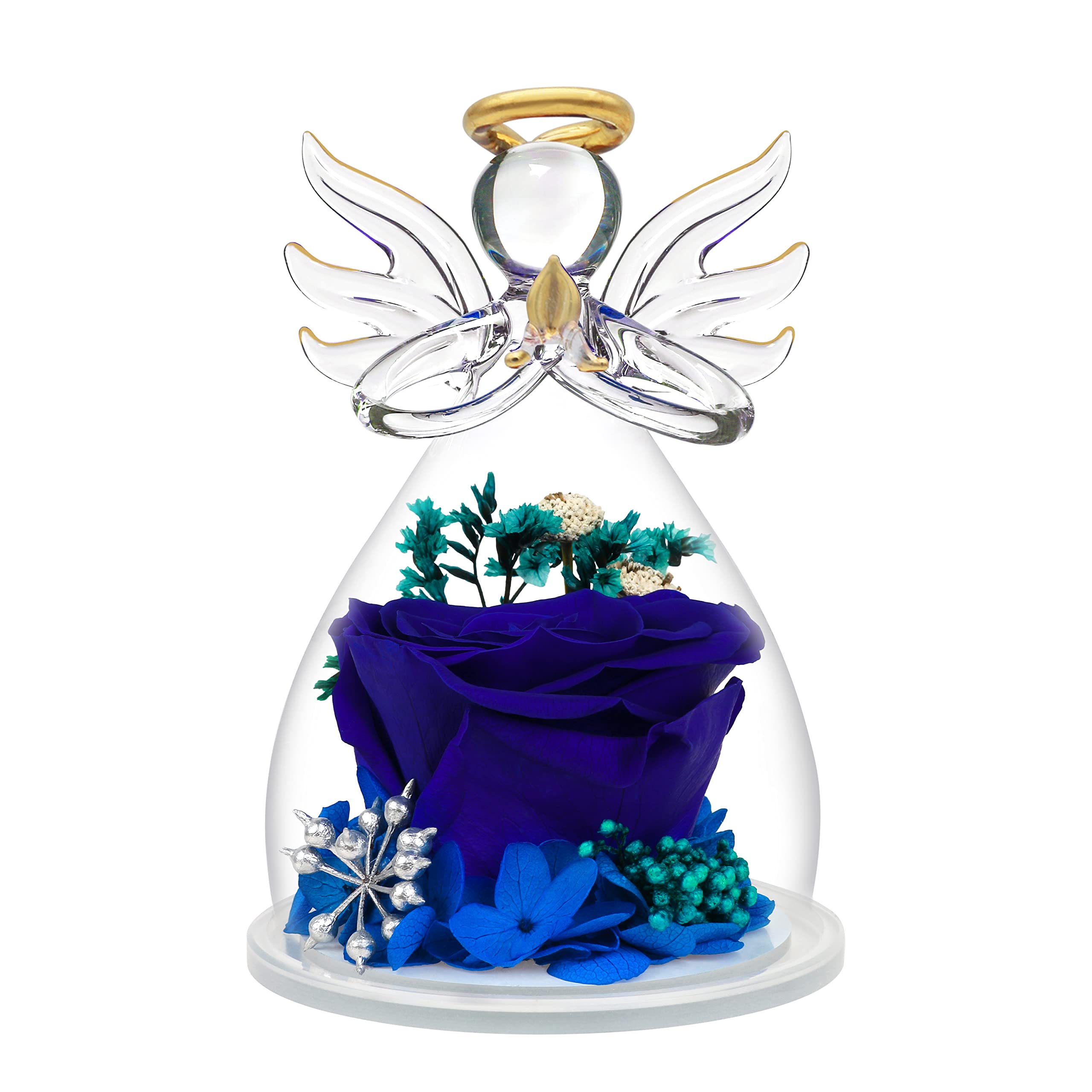 Preserved Flower Rose Gifts in Glass Angel Figurines,Valentines Rose Gifts for Her,Birthday Gifts for Women Mom,Angel Rose Gifts