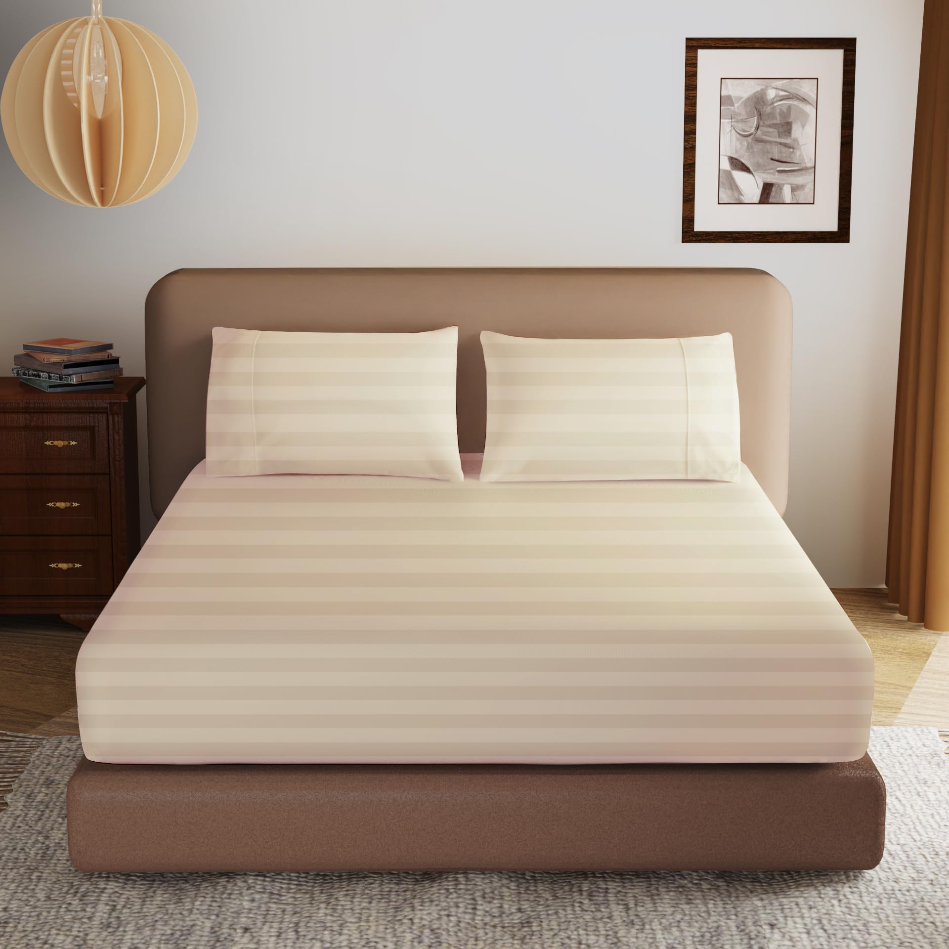 100% Egyptian Cotton Fitted Sheet Full Size, 600 Thread Count, Single Fitted Sheet Only,8   -16'' Deep Pocket Sheet, Soft & Elas